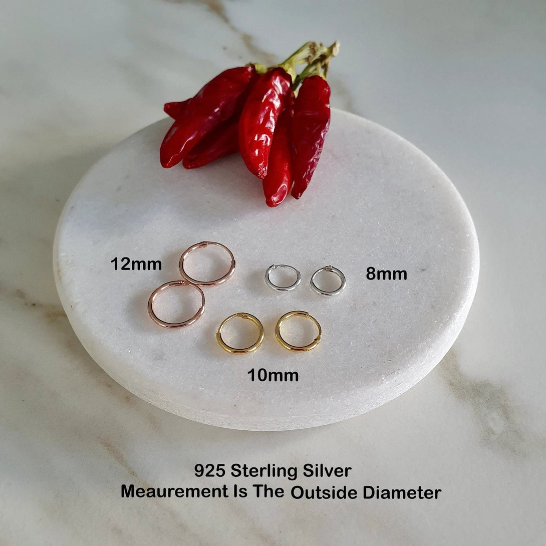 Layer Hoop Earrings In Sterling Silver, Continuous Hoops, Cartilage, Tragus, Daith Or Nose Ring, Silver, Gold Or Rose Gold Options