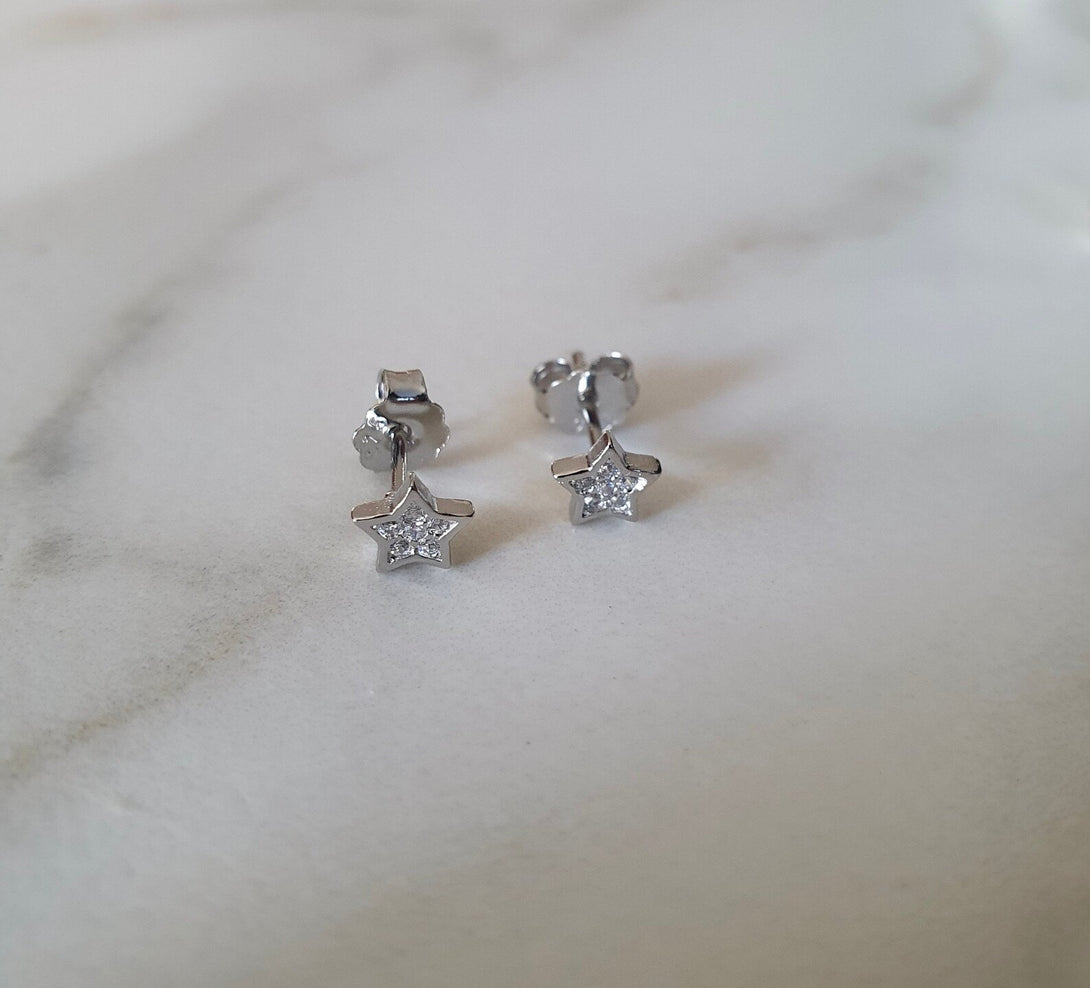 Mini Sterling Silver And CZ Stud Layer Earrings, Crescent Moon, Star Or Bolt, Helix, Cartilage And Body Piercings, PAIR