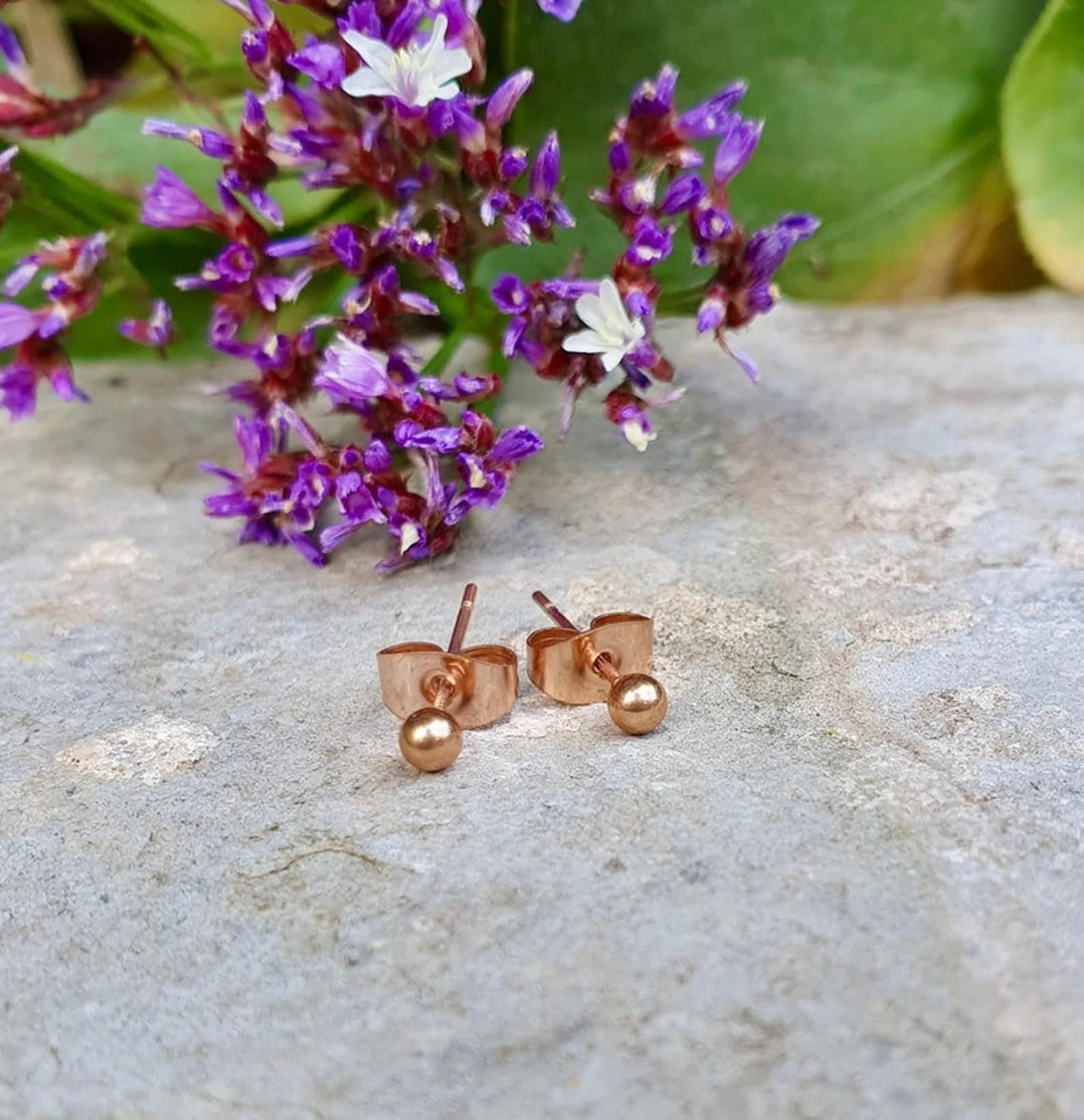 Small Titanium Silver, Gold Or Rose Gold Ball Stud Earrings