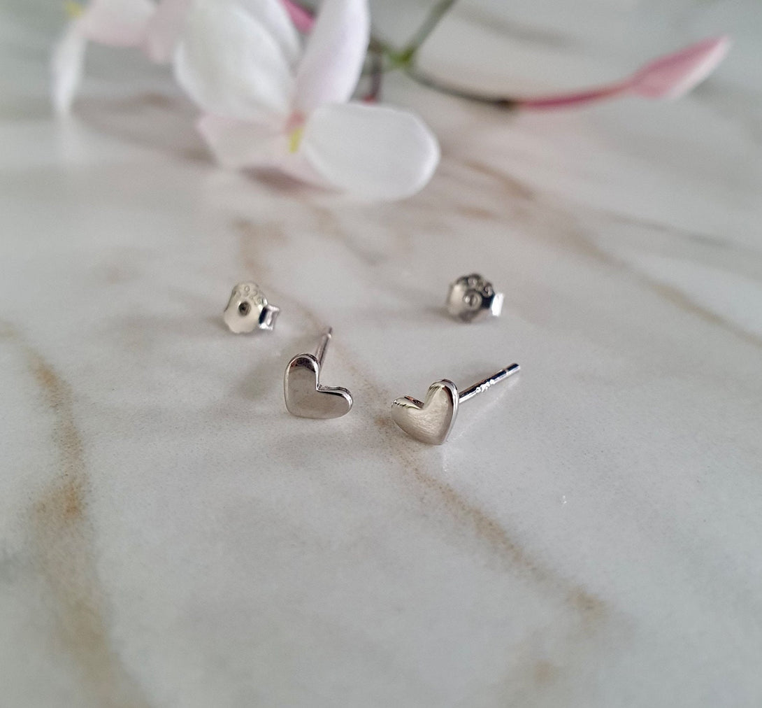 Tiny Heart Stud Earrings In Sterling Silver Or Gold