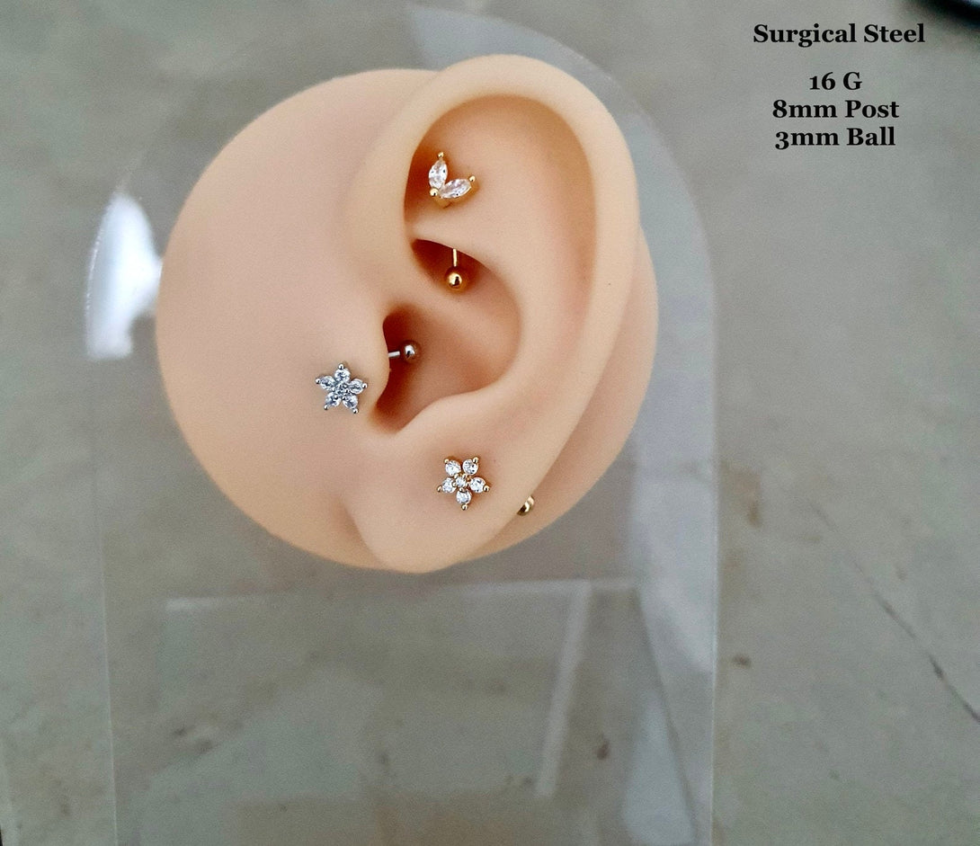 Lotus Rook Piercing, Conch Piercing, Curved Barbell, Cartilage, Helix, Tragus, Eyebrow, Lobe Piercing, 16G Surgical Steel