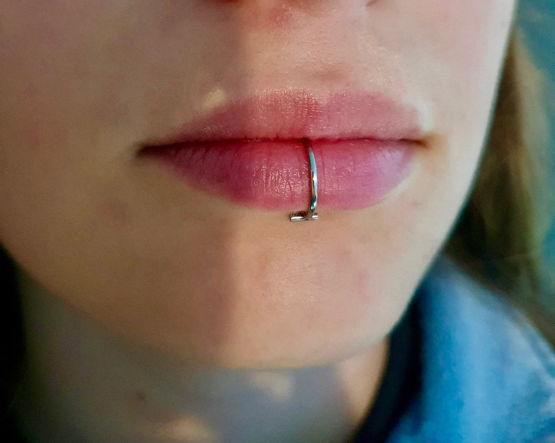 Medical Grade Titanium Vertical Labret, Snake Bite, Nose Lip Ring, Septum Piercing, Hoop Earring, Piercing Or No Piercing