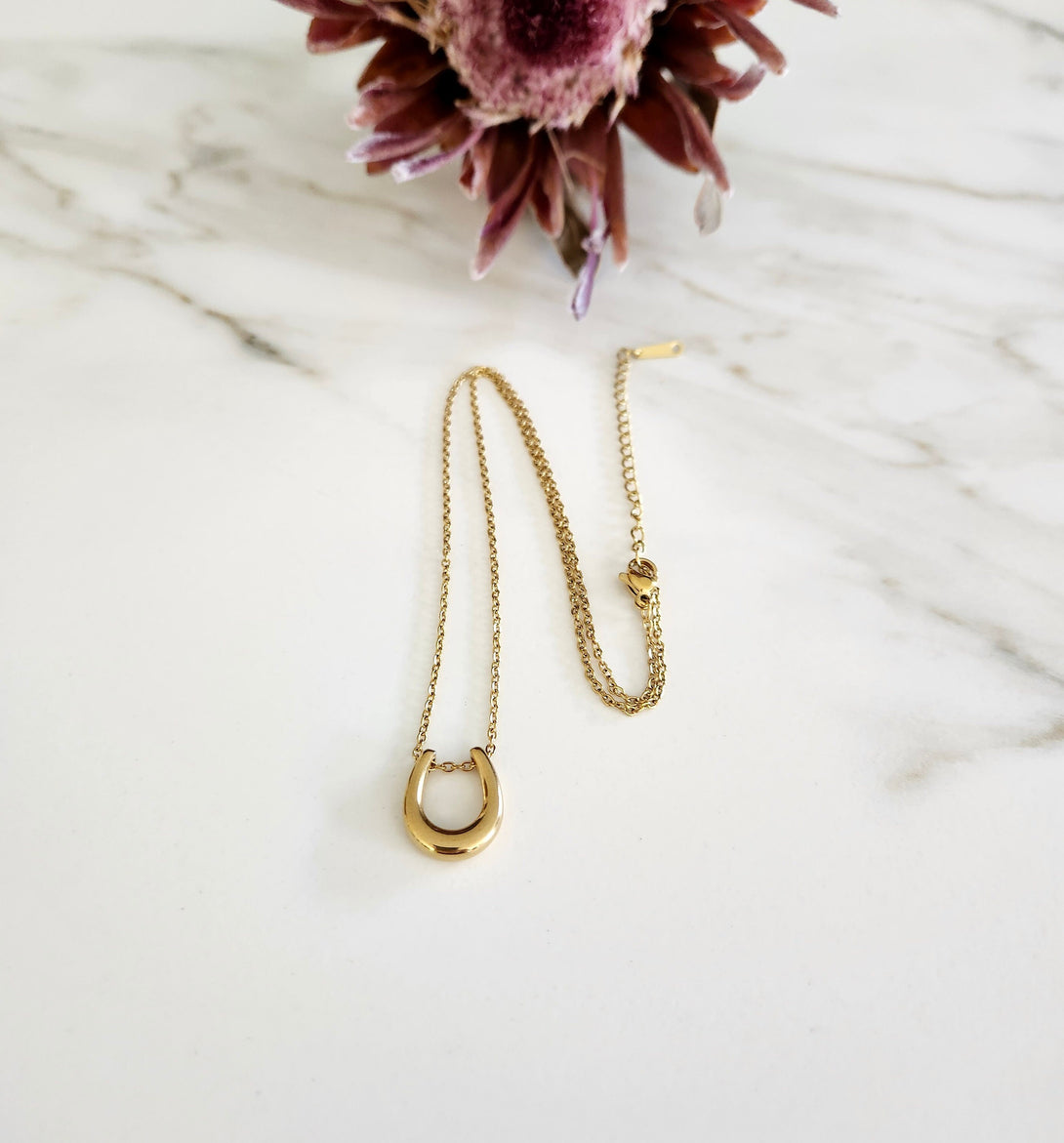 Gold U Shape Pendant Necklace | Hypoallergenic, Swim & Shower Proof, Lightweight | 40+5cm Length