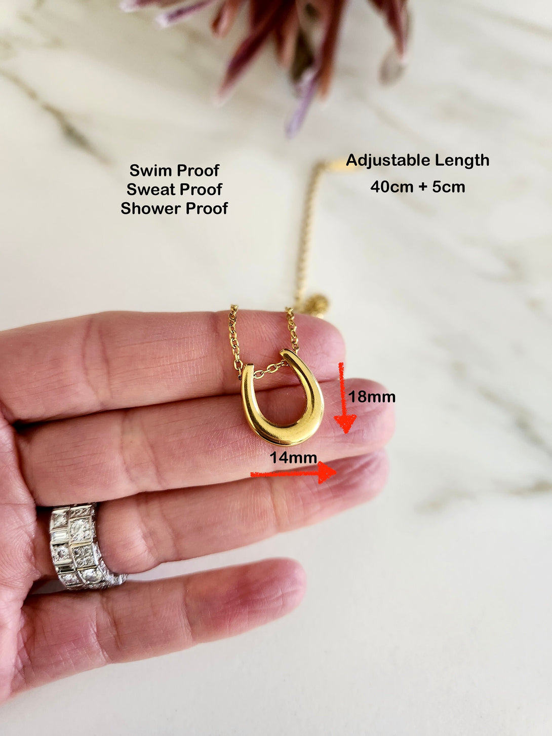 Gold U Shape Pendant Necklace | Hypoallergenic, Swim & Shower Proof, Lightweight | 40+5cm Length