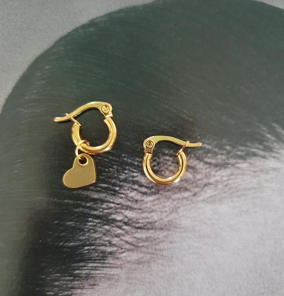 Titanium Detachable Heart Charm Hoop Earrings In Gold Or Silver, Pair Or Single