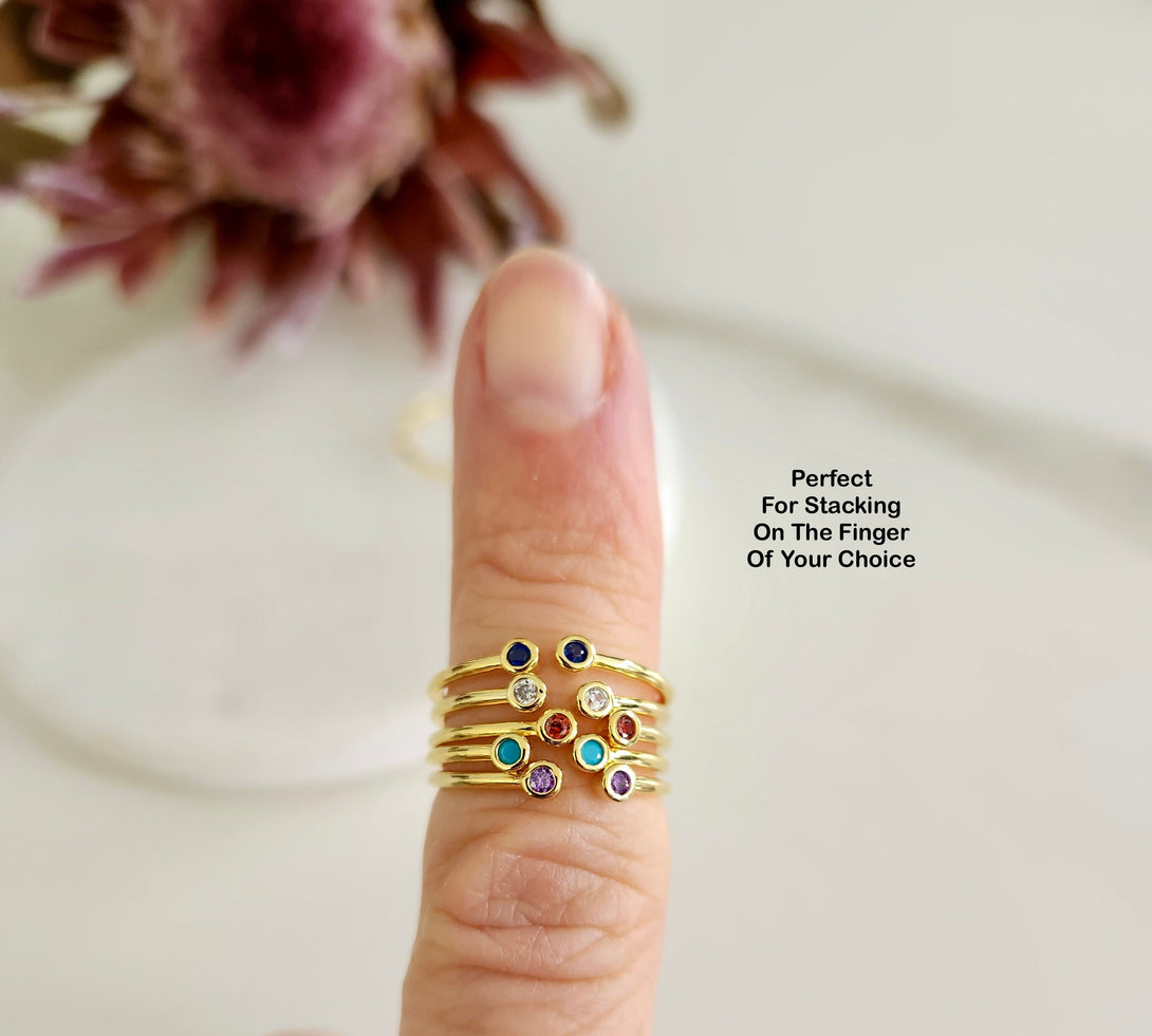 Gold Birthstone Ring | Adjustable Sterling Silver Jewellery | Personalized Gift for Her