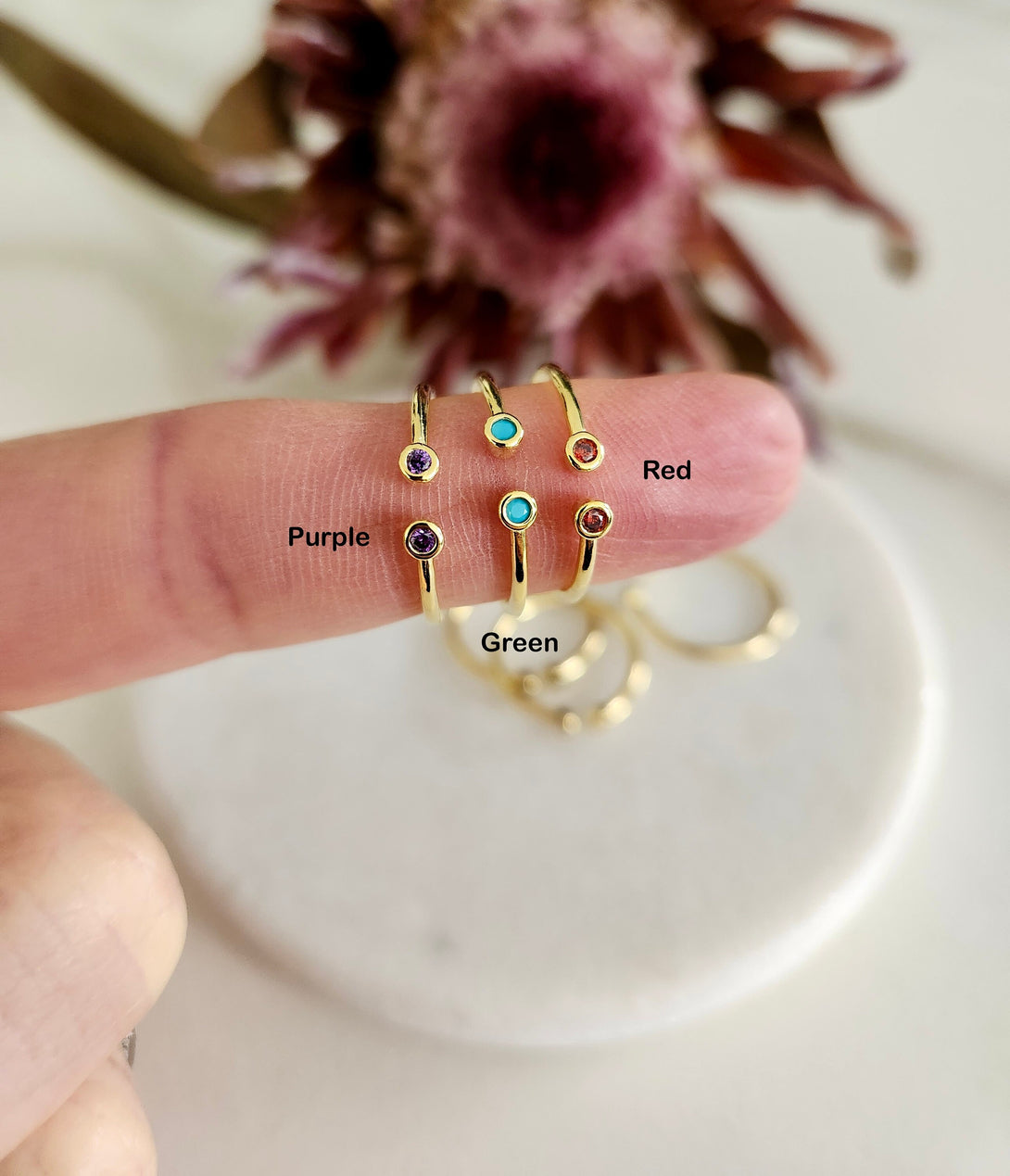 Gold Birthstone Ring | Adjustable Sterling Silver Jewellery | Personalized Gift for Her