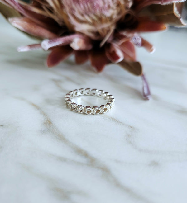 Sterling Silver Heart Eternity Ring - Gift of Love | Art Deco Style