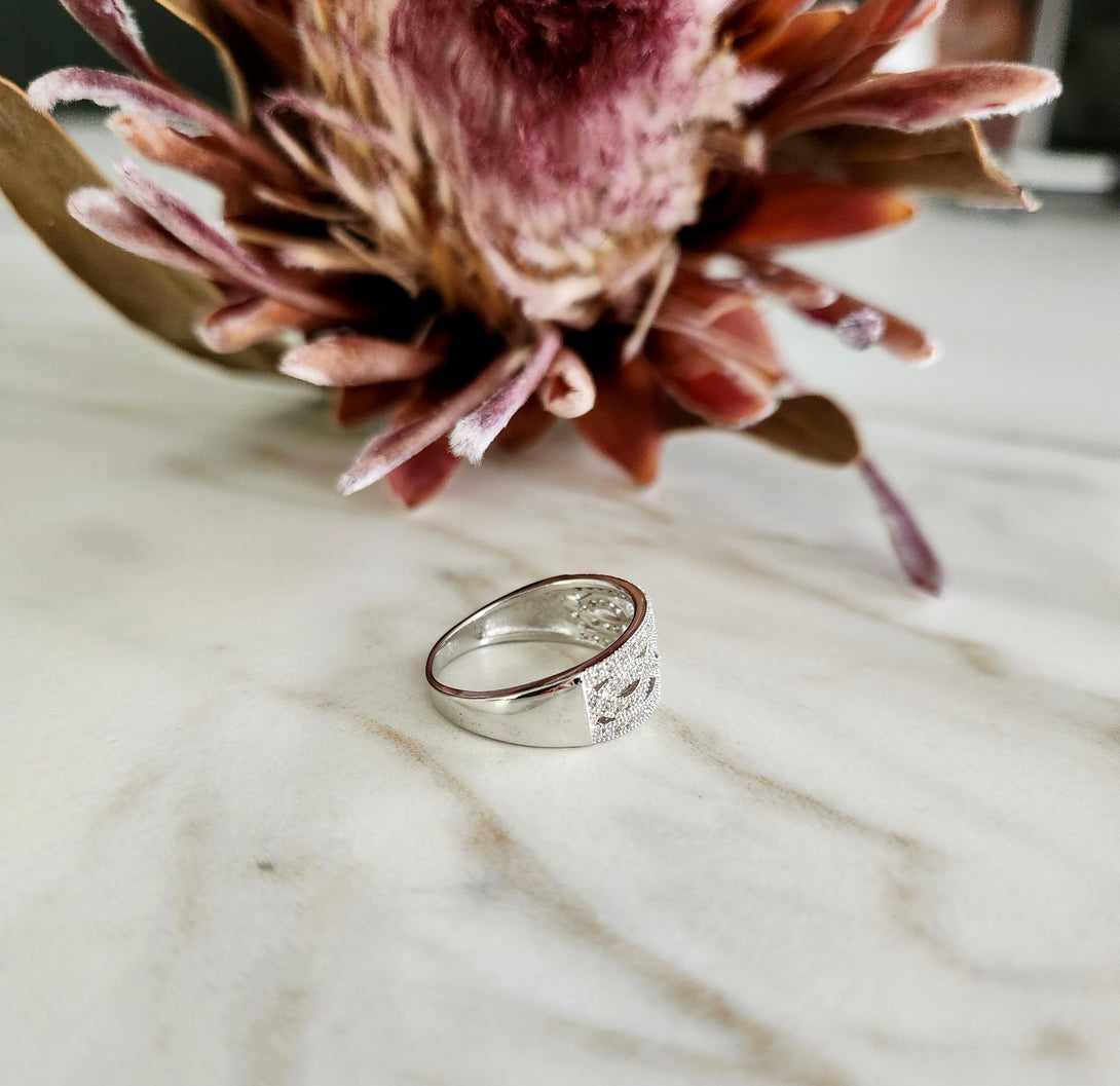 Art Deco Style Sterling Silver Filigree Band Ring - Vintage Inspired Jewelry