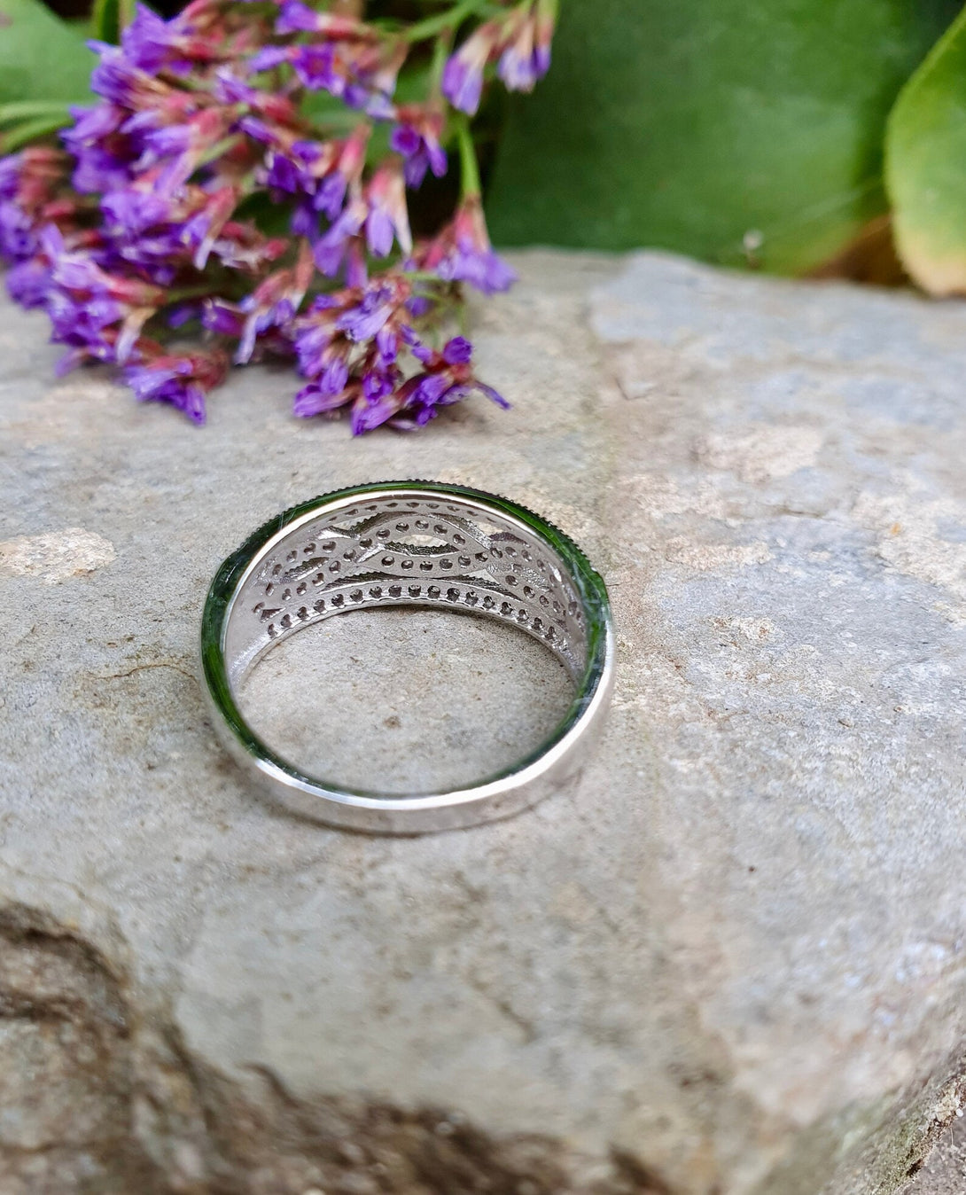 Art Deco Style Sterling Silver Filigree Band Ring - Vintage Inspired Jewelry