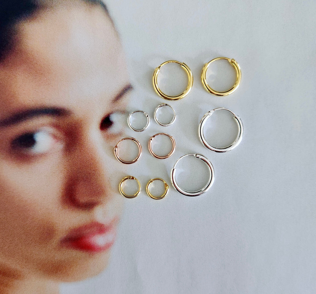 Layer Hoop Earrings In Sterling Silver, Continuous Hoops, Cartilage, Tragus, Daith Or Nose Ring, Silver, Gold Or Rose Gold Options