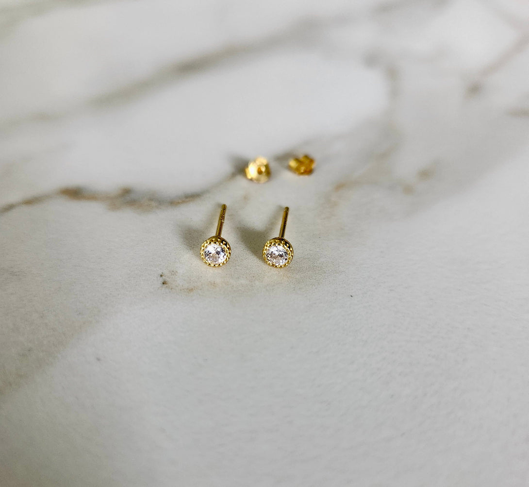 Solitaire Halo Stud Earrings In Sterling Silver Or Gold, Sparkling CZ Jewellery