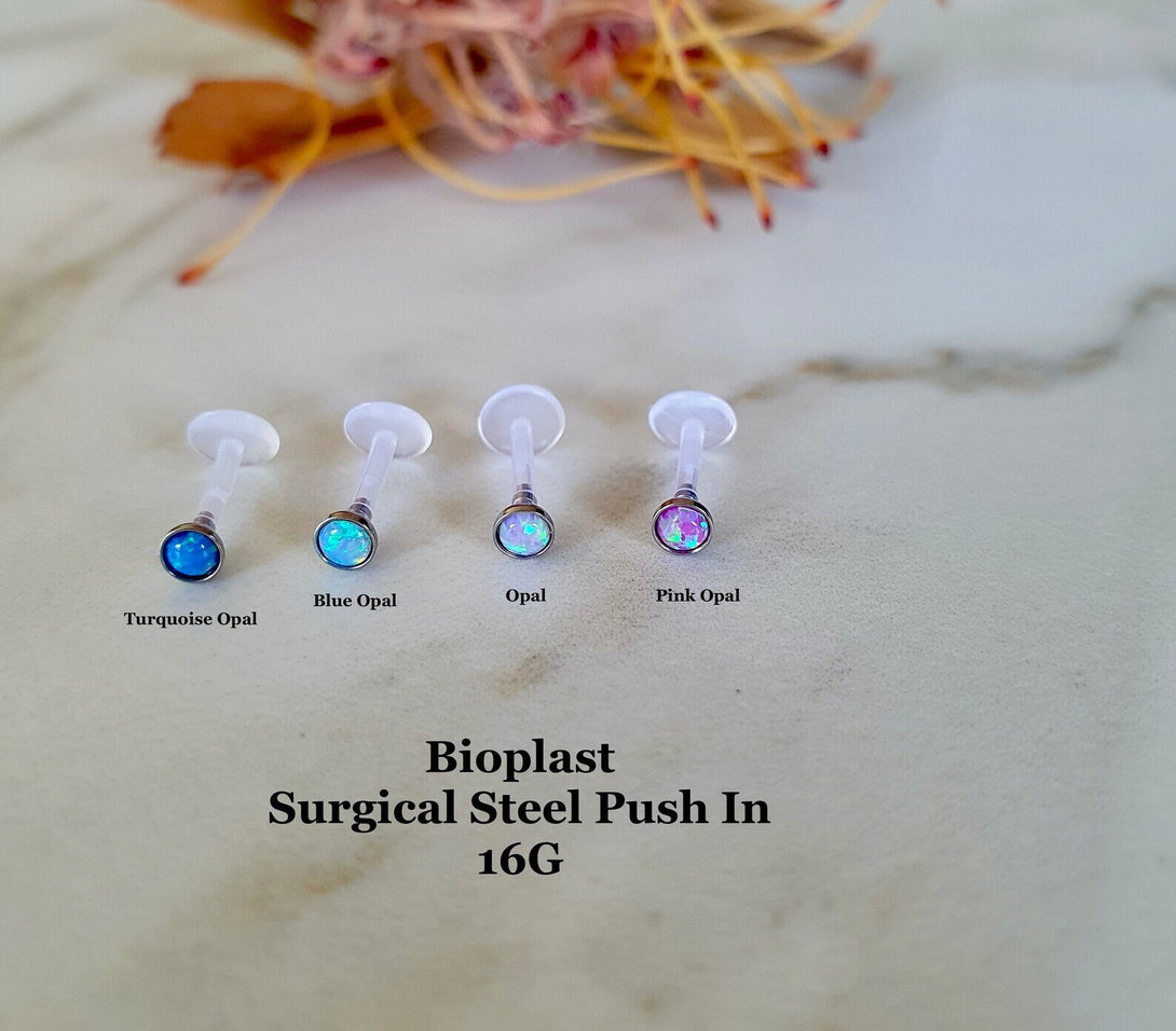 Flexible Bioplast, Push Pin, Labret Studs In Multiple Colours, Tragus, Lip, Helix, Multi Piercing Body Jewellery, Threadless Opal Piercing