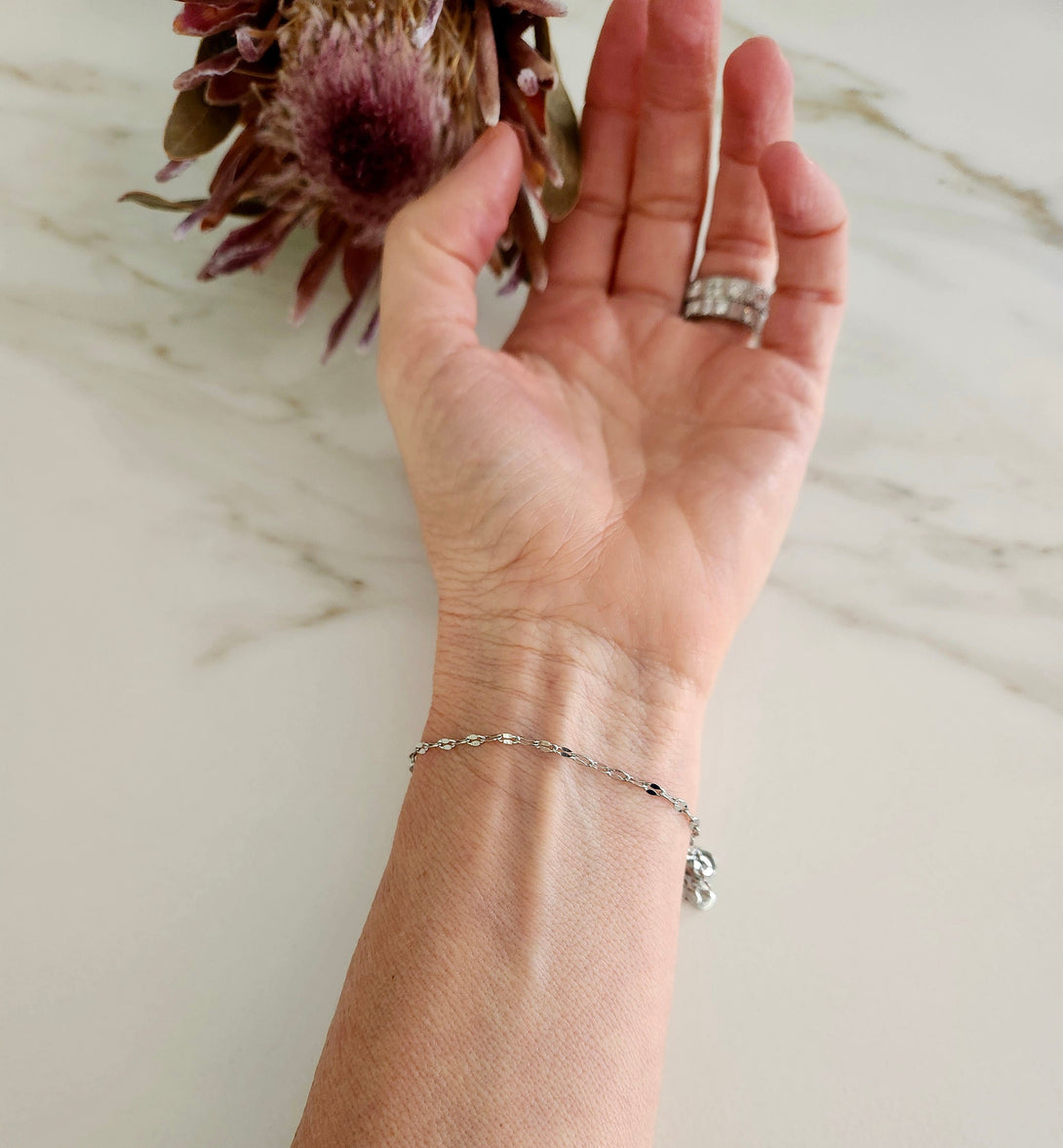 Dainty Chain Bracelet: Hypoallergenic Stainless Steel, Adjustable, Swim, Sweat, & Shower Proof