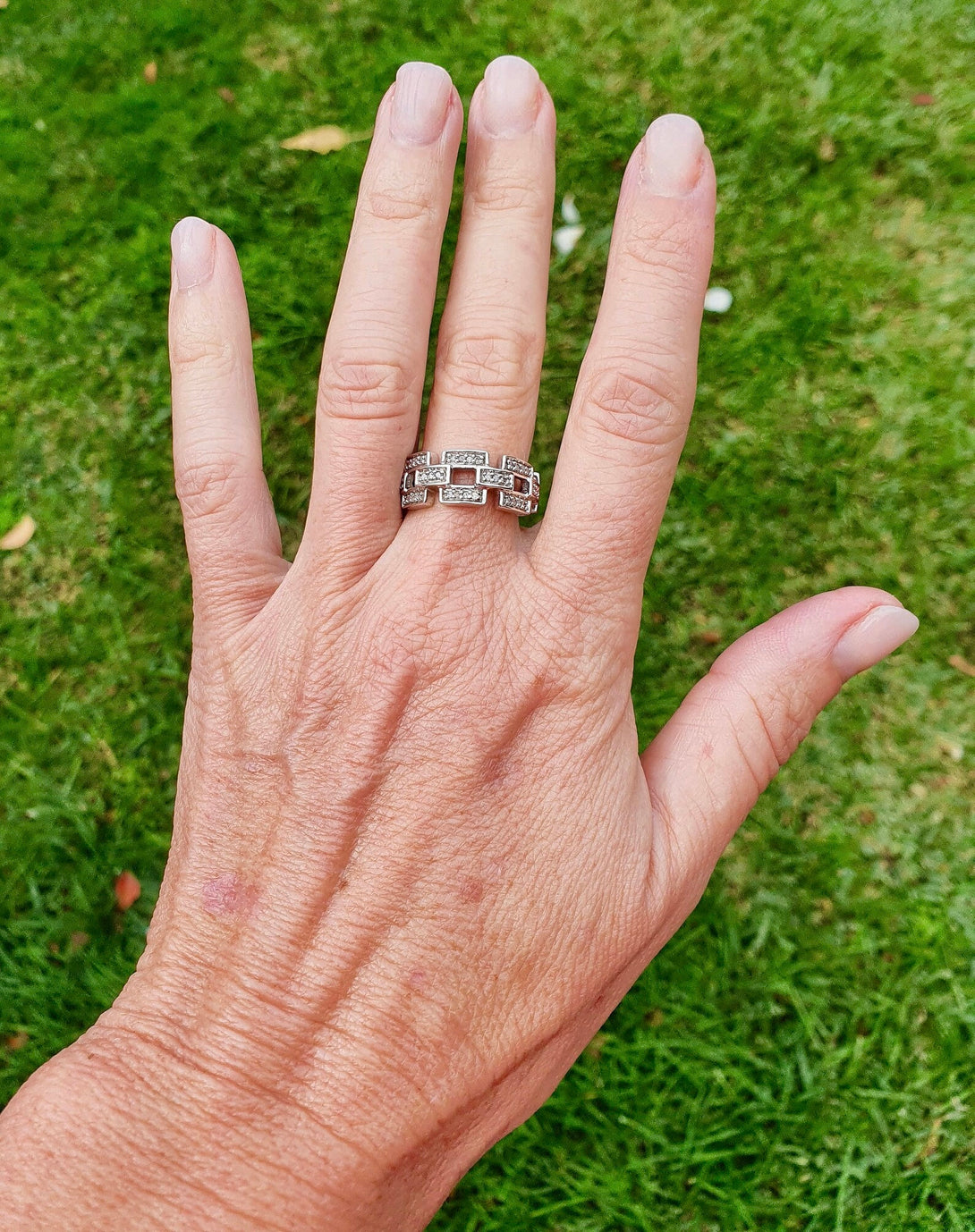 Diamond Chain Link Ring In Sterling Silver