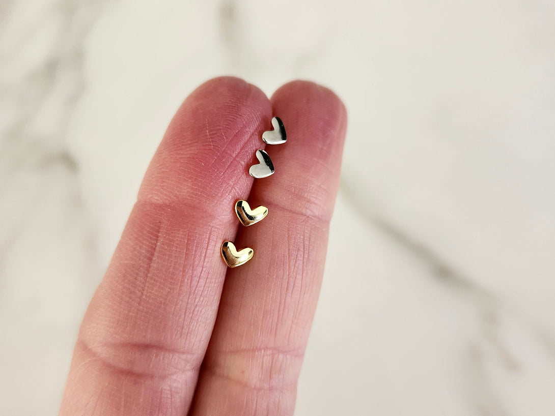 Tiny Heart Stud Earrings In Sterling Silver Or Gold