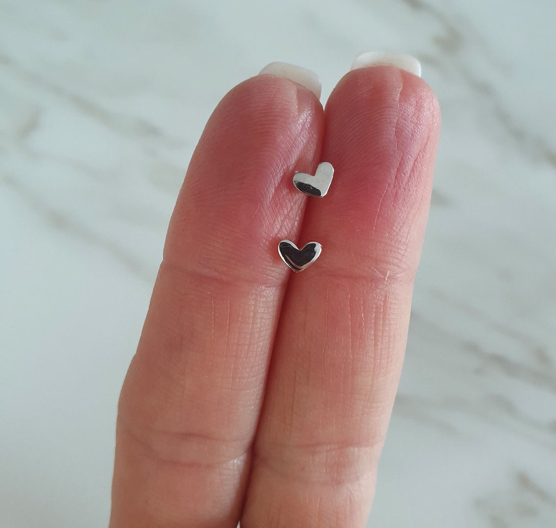 Tiny Heart Stud Earrings In Sterling Silver Or Gold