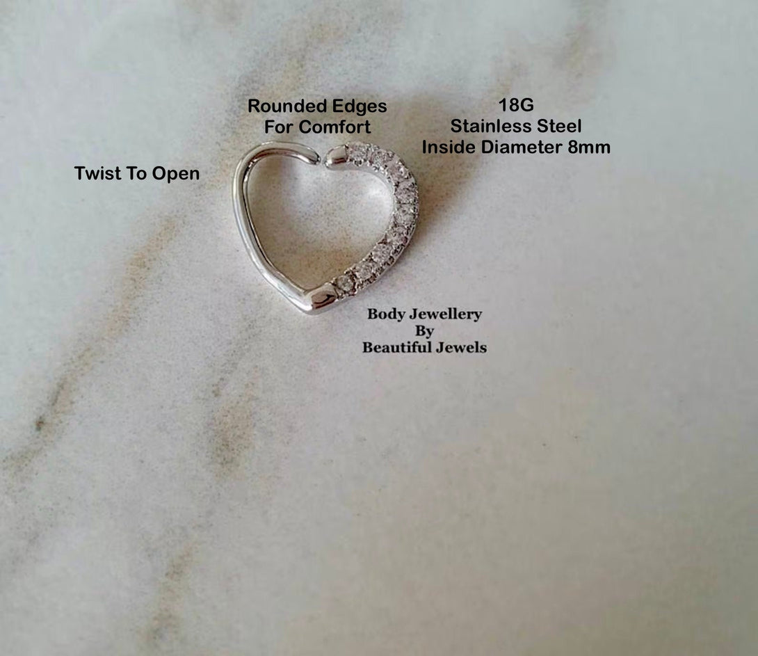 CZ Heart Daith Piercing - Adorable Cartilage, Helix, Tragus, Rook Jewellery