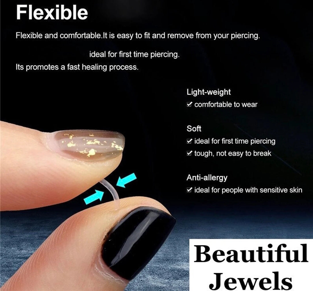 Single, Soft, Flexible, Screw Back Invisible Bioplast Body Piercing Retainer, Discreet, Clear Studs For School And Work