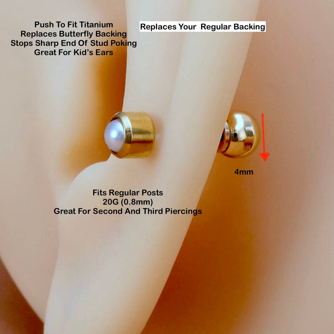 Pair Of Push Back Titanium Ball Back Stoppers In Silver Or Gold To Replace Butterfly Backs, 20G (0.8mm)