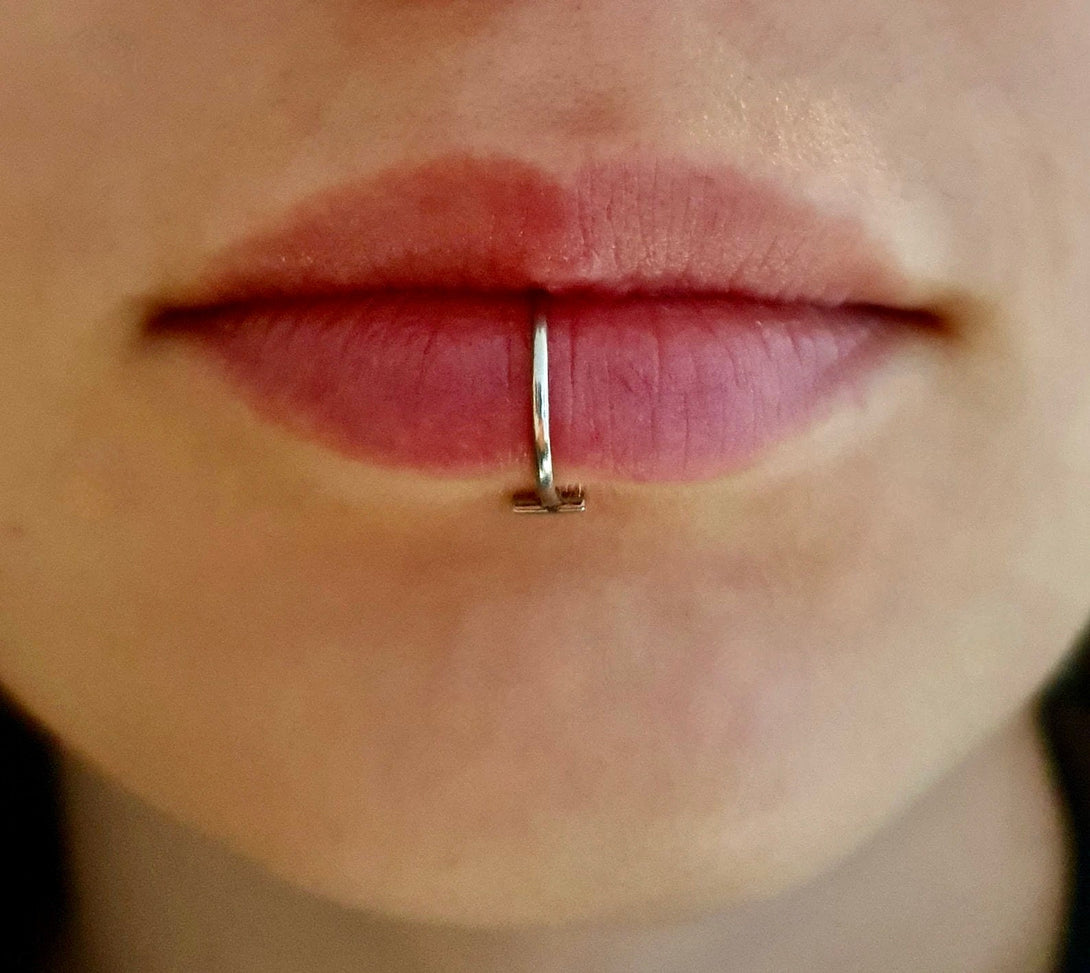 Medical Grade Titanium Vertical Labret, Snake Bite, Nose Lip Ring, Septum Piercing, Hoop Earring, Piercing Or No Piercing