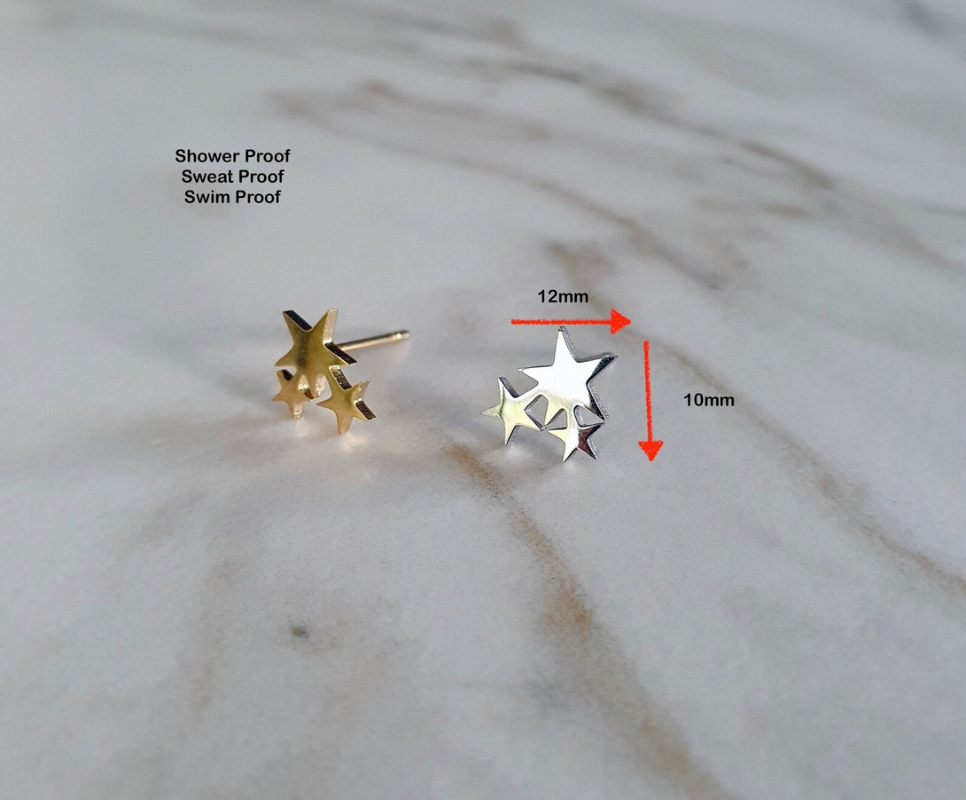 Hypoallergenic Three Star Stud Earrings In Silver, Gold Or Black