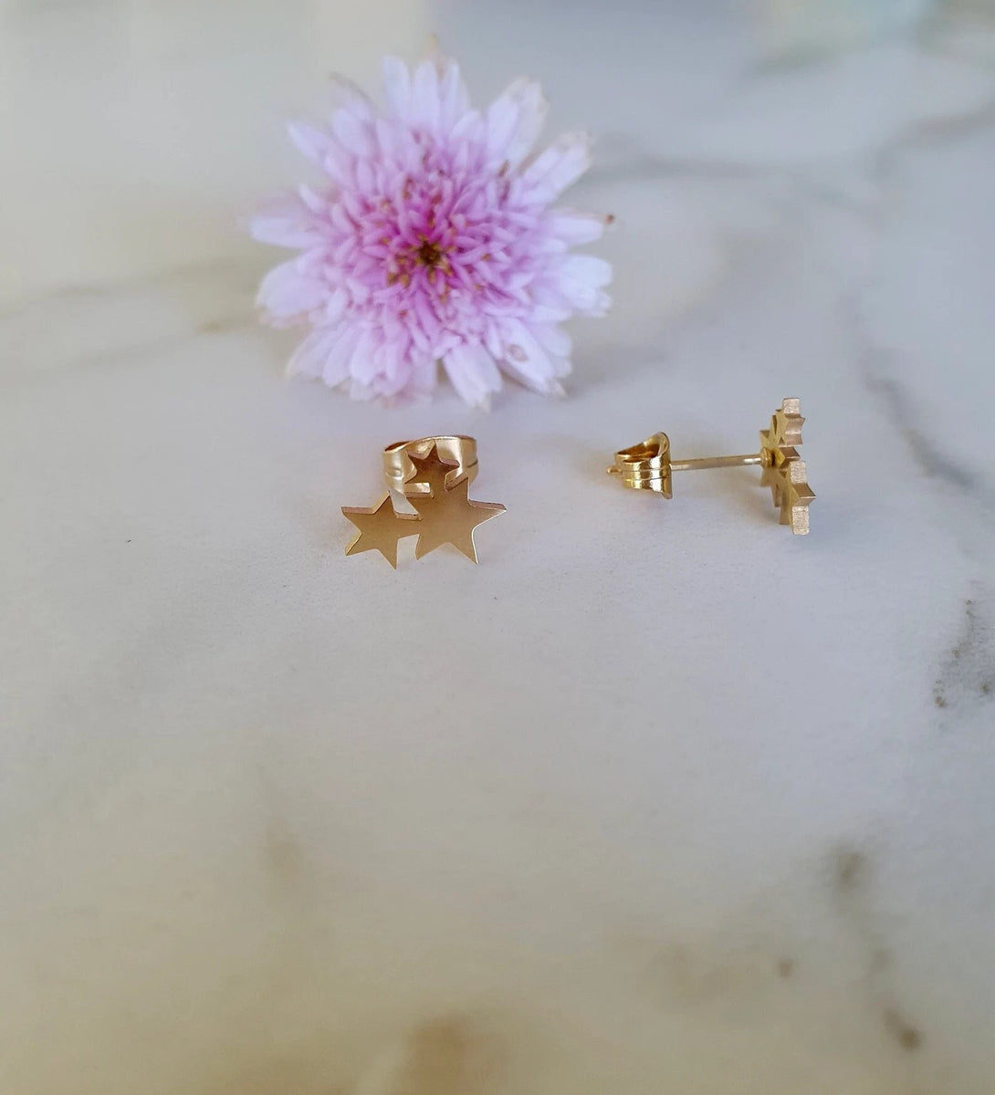 Hypoallergenic Three Star Stud Earrings In Silver, Gold Or Black