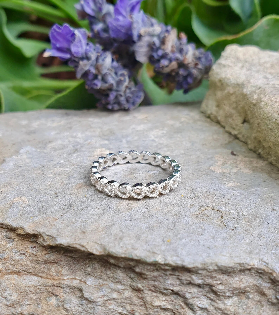 Sterling Silver Heart Eternity Ring - Gift of Love | Art Deco Style