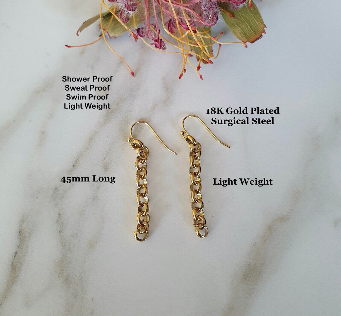 Chic Chain Drop Earrings: Silver or Gold | Hypoallergenic Stainless Steel, Lightweigh