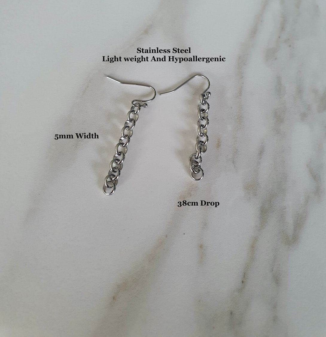 Chic Chain Drop Earrings: Silver or Gold | Hypoallergenic Stainless Steel, Lightweigh