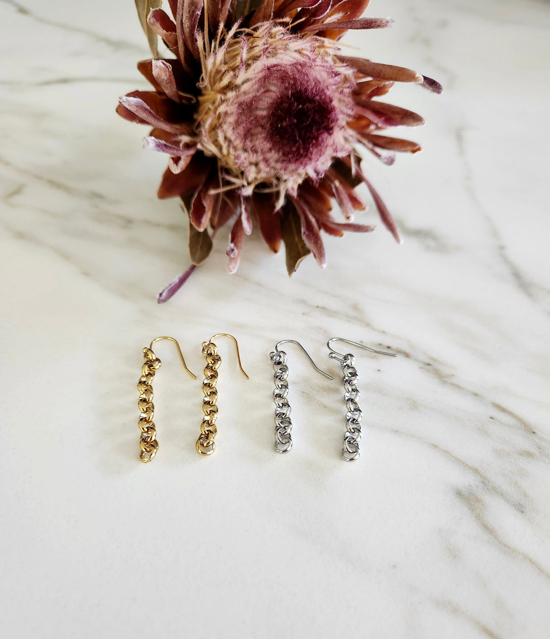 Chic Chain Drop Earrings: Silver or Gold | Hypoallergenic Stainless Steel, Lightweigh