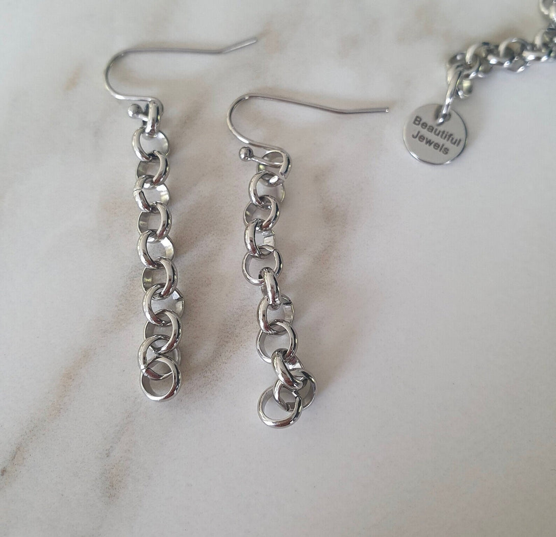 Chic Chain Drop Earrings: Silver or Gold | Hypoallergenic Stainless Steel, Lightweigh