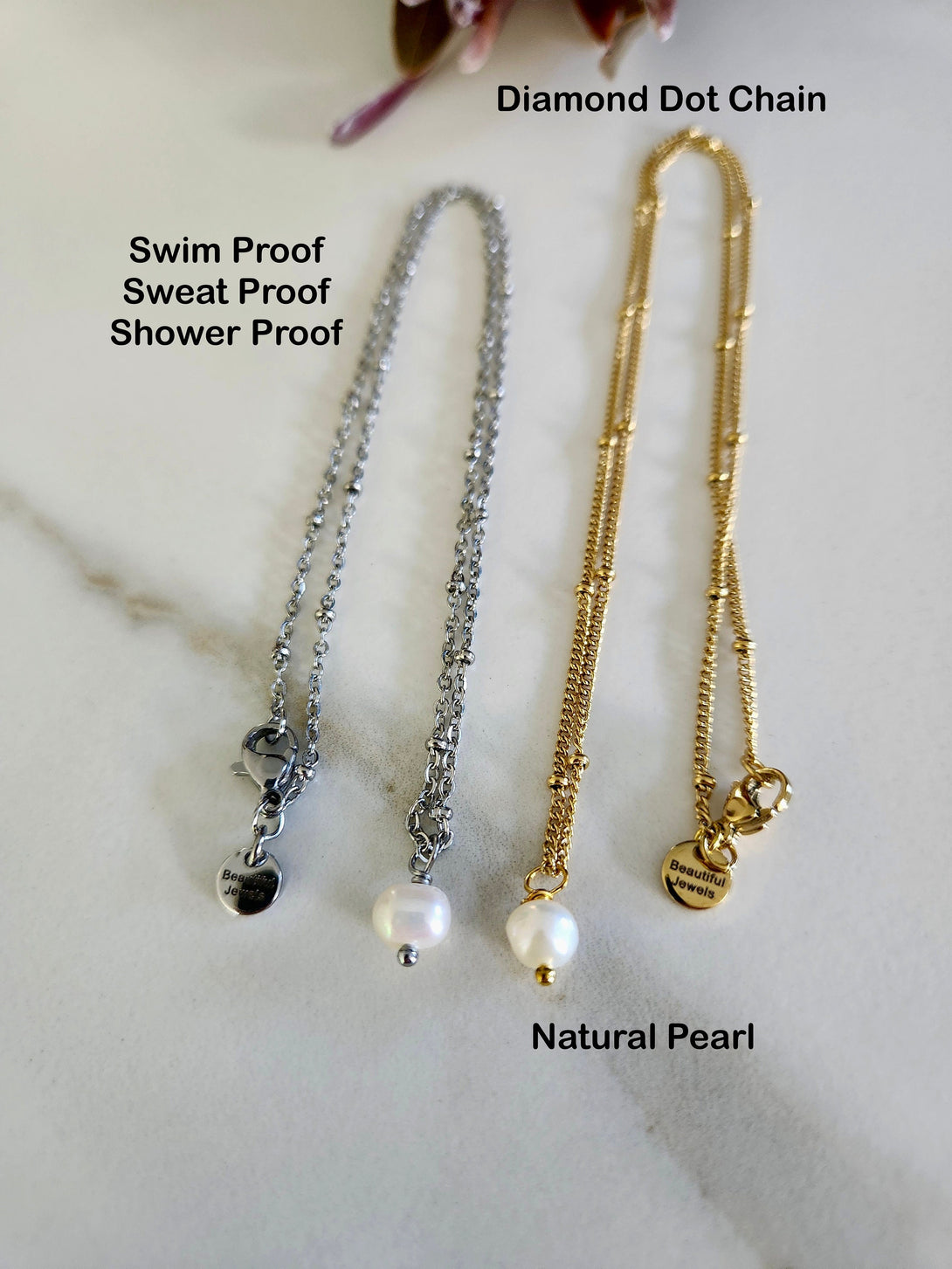 Minimalist Pearl Necklace - June Birthstone Jewellery - Shower, Sweat & Swim Proof Gifts