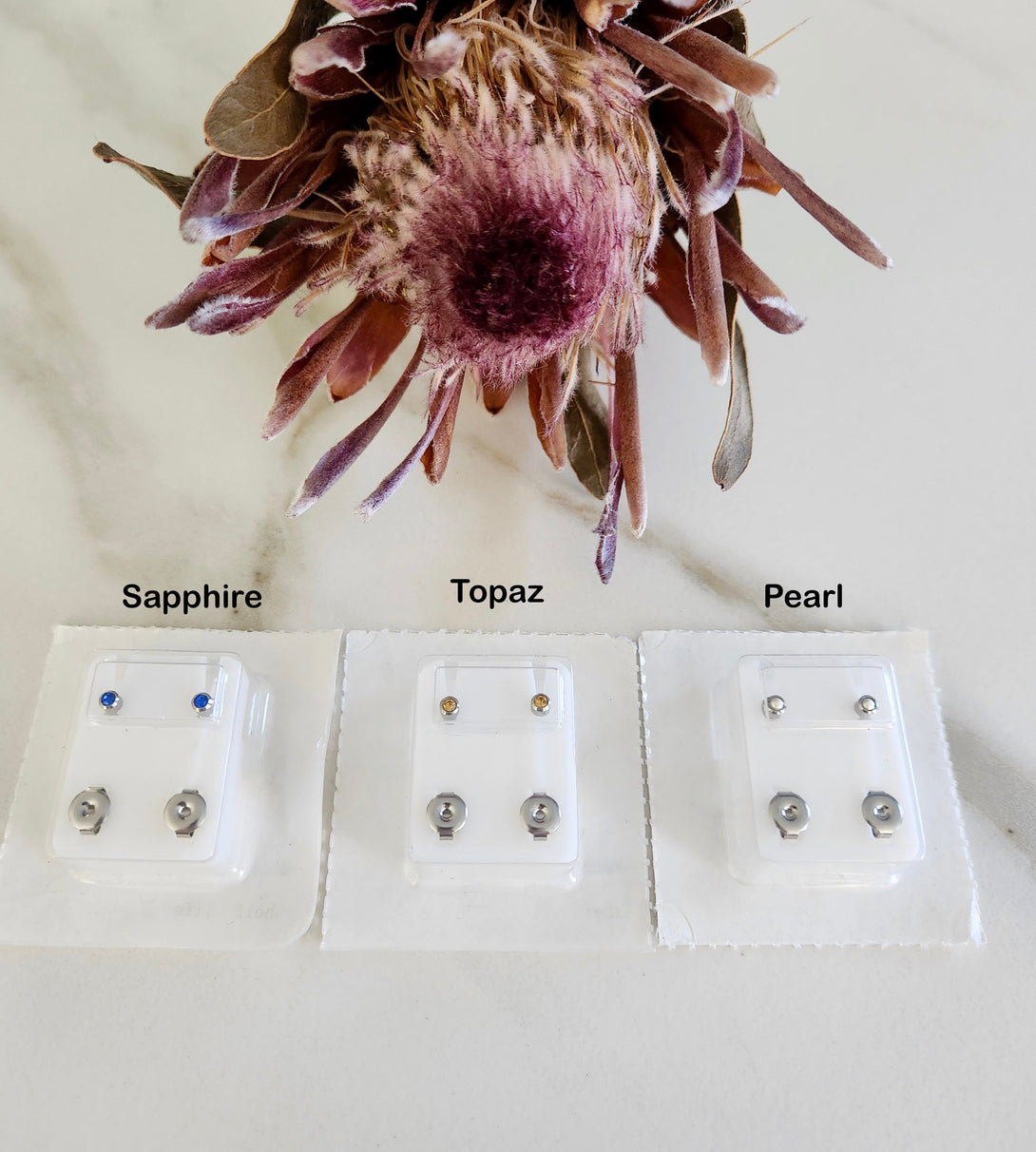 Sterile Surgical Steel Birthstone Stud Earrings - Unisex Hypoallergenic Design, Birthstone Jewellery