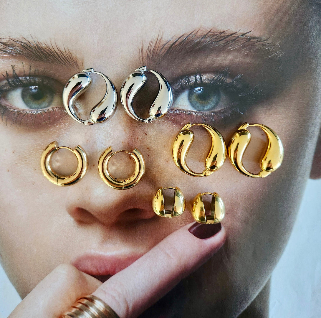 Chunky Gold Titanium Hoop Earrings, Elegant Statement Jewellery