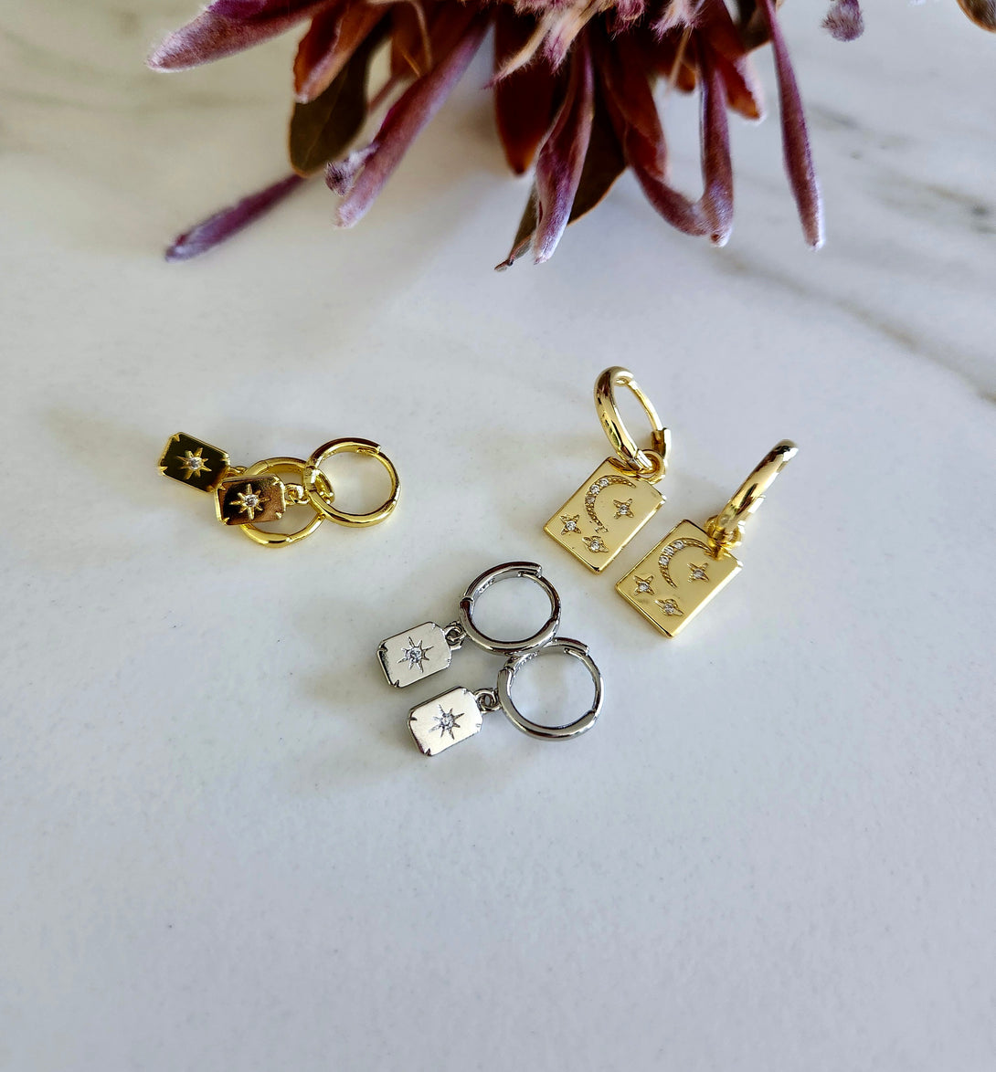 Celestial Charm Earrings, Sterling Silver or Gold Star and Moon Jewelry