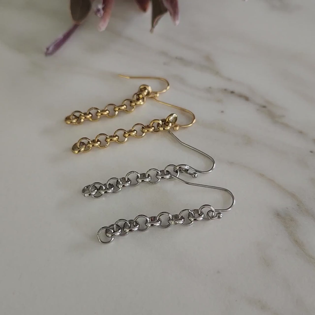 Chic Chain Drop Earrings: Silver or Gold | Hypoallergenic Stainless Steel, Lightweigh